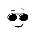 Face expression. Smiling facial expression in sunglasses. Vector drawing. Royalty Free Stock Photo