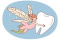 Smiling fairy flying with tooth