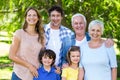 Smiling family hugging