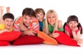 Smiling family on pillows Royalty Free Stock Photo