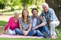 Smiling family sitting on a blanket Royalty Free Stock Photo