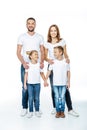 Smiling family in white t-shirts Royalty Free Stock Photo