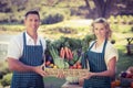 Smiling farmer couple holding a vegetable basket Royalty Free Stock Photo