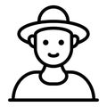 Smiling farmer face icon, outline style
