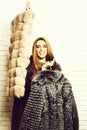 Smiling fashionable woman in fur Royalty Free Stock Photo