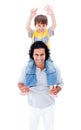 Smiling father giving piggyback ride to his boy Royalty Free Stock Photo