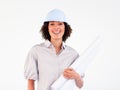 Smiling female architect holding blueprints Royalty Free Stock Photo