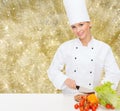 Smiling female chef chopping vegetables Royalty Free Stock Photo