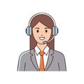 Smiling female customer service agent with headset, vector illustration on white background Royalty Free Stock Photo