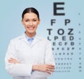 Smiling female doctor with eye chart Royalty Free Stock Photo