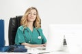 Smiling female doctor holding medical records Royalty Free Stock Photo