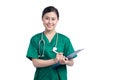 Smiling female doctor holding medical records Royalty Free Stock Photo