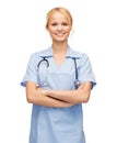 Smiling female doctor or nurse with stethoscope Royalty Free Stock Photo