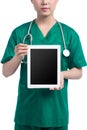 Smiling female doctor or nurse with tablet pc Royalty Free Stock Photo