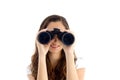 Smiling female watching through binocular Royalty Free Stock Photo