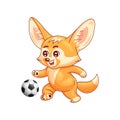 Smiling fennec fox plays soccer