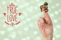 Smiling finger couple with true love message