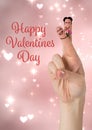 Smiling finger couple, valentine day message and red hearts