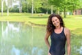 Smiling fit young woman in a bathing costume Royalty Free Stock Photo