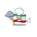 Smiling flag iran as a Chef with food cartoon style design