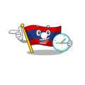 Smiling flag laos Scroll cartoon character style with clock