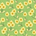 Smiling flowers childish seamless vector pattern in green and yellow
