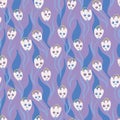 Smiling flowers seamless vector purple pattern