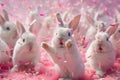 smiling, fluffy bunnies at a pink Easter party dancing together Royalty Free Stock Photo