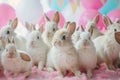 smiling, fluffy bunnies at a pink Easter party dancing together Royalty Free Stock Photo
