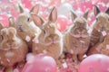 smiling, fluffy bunnies at a pink Easter party dancing together Royalty Free Stock Photo