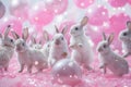 smiling, fluffy bunnies at a pink Easter party dancing together Royalty Free Stock Photo