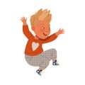 Smiling Freckled Boy Jumping Playing and Having Fun Vector Illustration