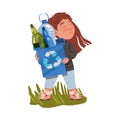 Smiling Freckled Girl Carrying Container with Plastic Bottles for Recycling Vector Illustration Royalty Free Stock Photo