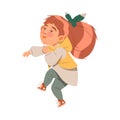 Smiling Freckled Girl Jumping Playing and Having Fun Vector Illustration