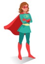 Smiling friendly confident young Caucasian woman in superhero co Royalty Free Stock Photo