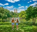 Smiling girls enjoying time together in beautiful park. Royalty Free Stock Photo