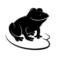 Smiling frog sitting on a Lily leaf. Black silhouette logo or icon. Vector illustration isolated on a white background Royalty Free Stock Photo