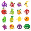 Smiling fruit icons set, cartoon style