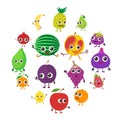 Smiling fruit icons set, cartoon style