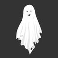 Smiling ghost in an old tattered sheet isolated on black background. Ghost vector logo. Modern pictogram for web