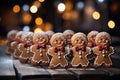 Smiling Gingerbread man cookies on magic festive Christmas background