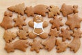 Smiling gingerbread man surrounded by undecorated gingerbreads
