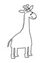 Smiling giraffe with black and white boots to be colored on white background