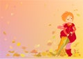 Smiling girl on abstract autumn background