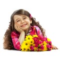 Smiling girl with big bouquet of flowers Royalty Free Stock Photo