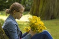 Smiling girl with big bouquet Royalty Free Stock Photo