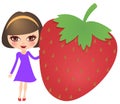 Smiling girl with a big strawberry Royalty Free Stock Photo