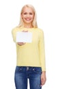 Smiling girl with blank business or name card Royalty Free Stock Photo