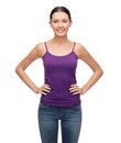 Smiling girl in blank purple tank top Royalty Free Stock Photo