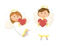 Woman and Man with Wings and Nimbus, Angels Vector